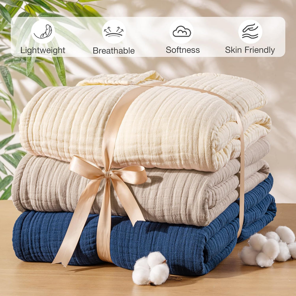 Exclusivo Mezcla 100% Cotton 6-Layer Full Size Muslin Blanket, Khaki