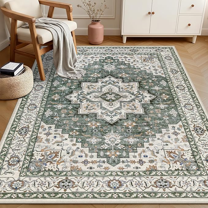 5x7 Area Rugs Living Room Rug: Washable Vintage Boho Medallion Rug No Slip - Image 3