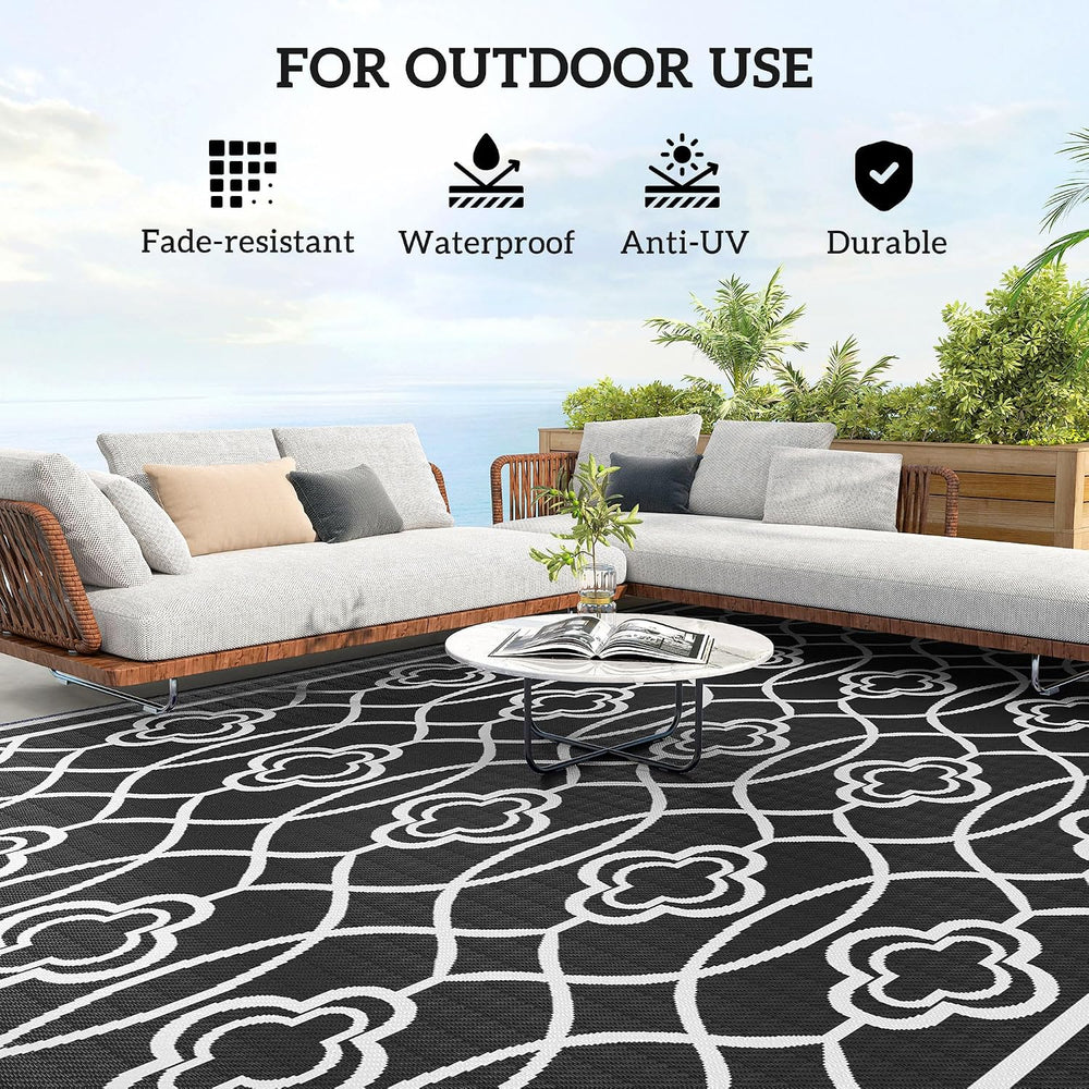Outsunny Outdoor Rug for Patio Waterproof 9' x 18' Black & White ...