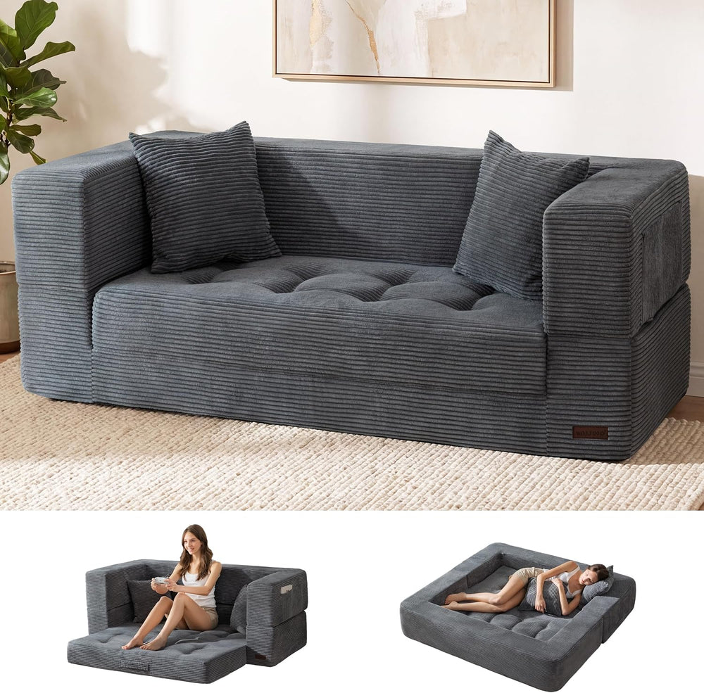 MAXYOYO 63" Folding Sofa Bed, Convertible Boneless Couch with Pillow