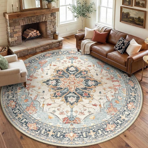 8ft Round Rug, Area Rugs 8ft, Washable Rug, Rugs by RELEANY