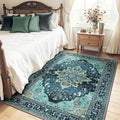 Area Rugs 4'x5' Washable Non-Slip, Floral Vintage Distress Print Pattern by RELEANY