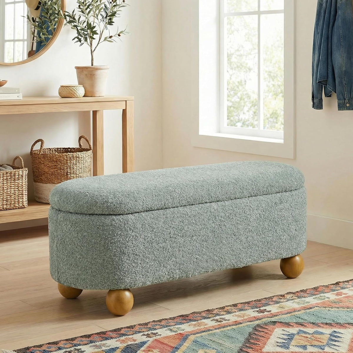 VKNOW 44.8" Storage Ottoman Bench End of Bed Bench with Hinge, Light Green