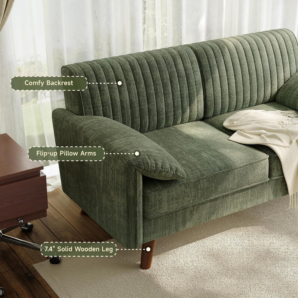 ONBRILL 64.5" Loveseat Sofa, Chenille Loveseat Couch for Living Room, Green