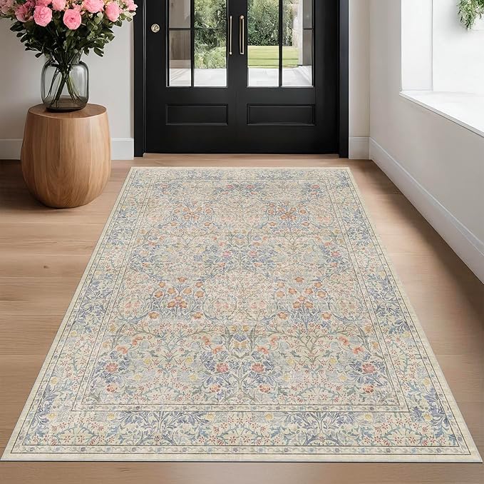 Hazo Haus Vintage Washable Beige Blue Area Rugs - Image 3
