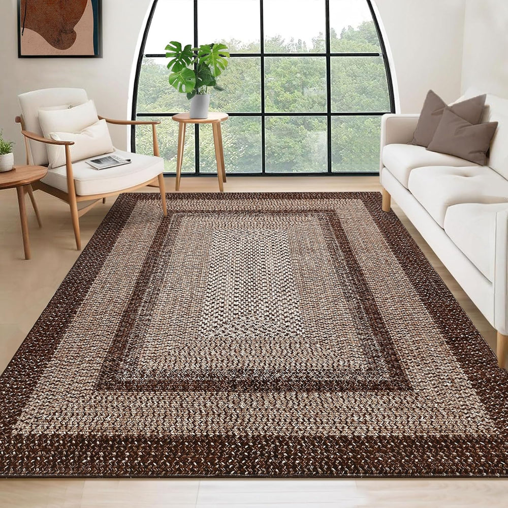 RUGSREAL 8x10 Washable Area Rug for Living Room with Rubber Backing
