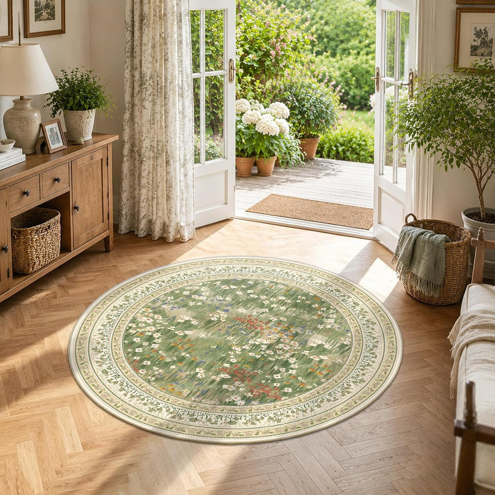 HelloTree 4 ft Round Floral Vintage Boho Area Rug