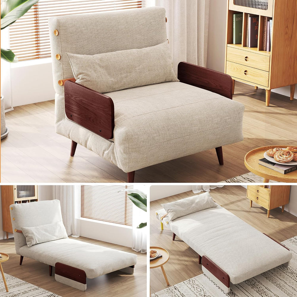 JASIWAY 3-in-1 Convertible Sleeper Chair, 28" Sofa Bed with Walnut Armrest