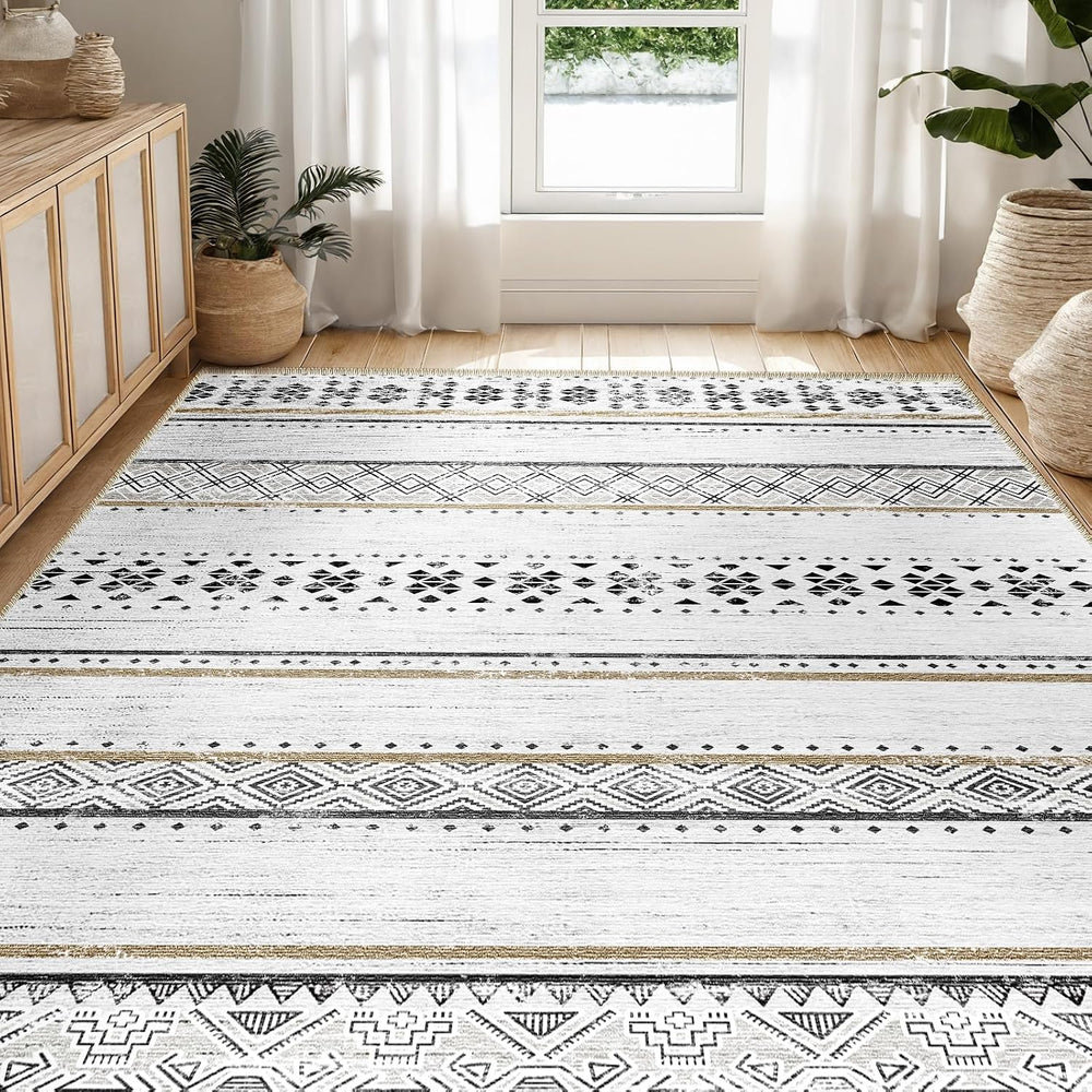 5x7 Washable Area Rugs for Living Room Boho Bedroom Rug Black/Brown