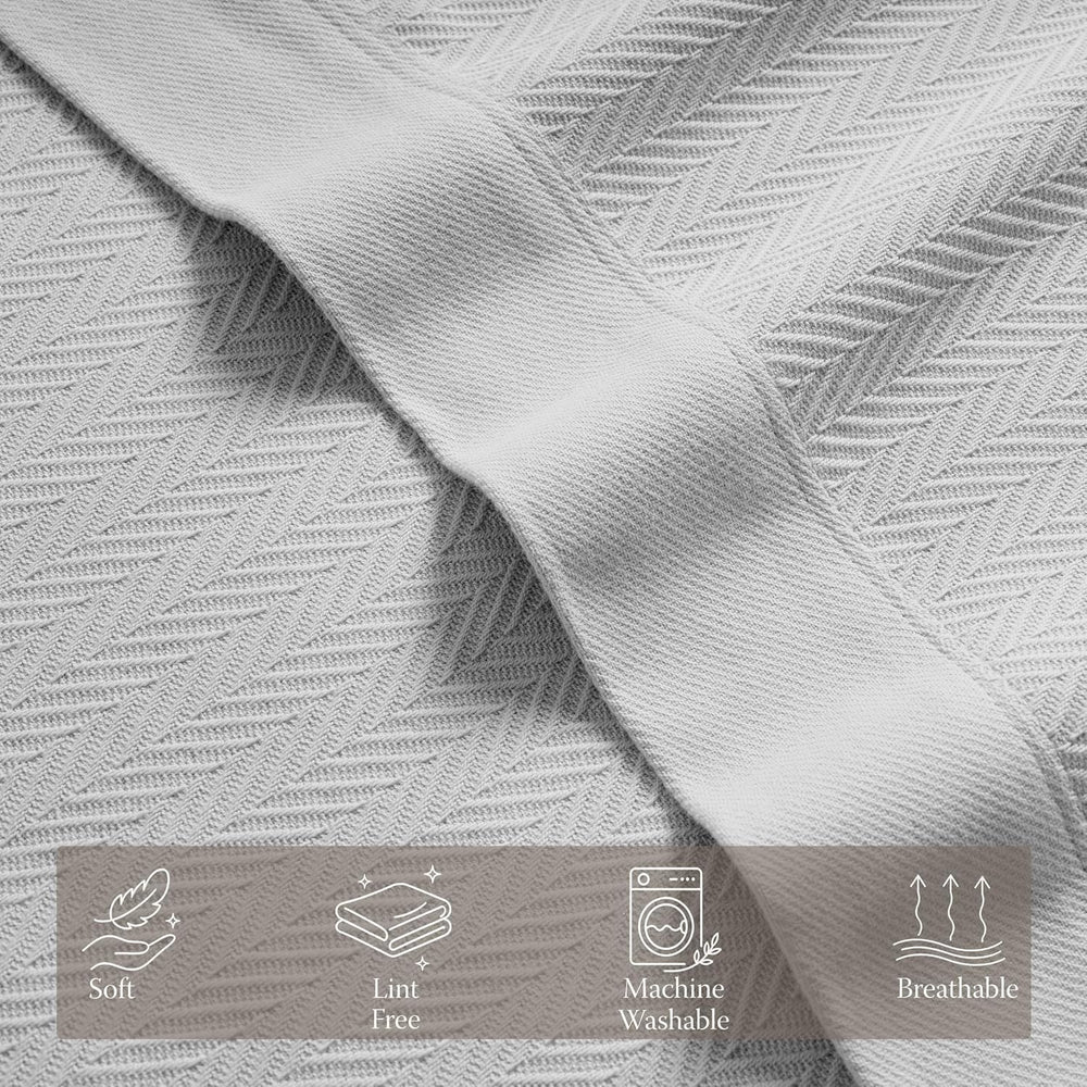 Threadmill Luxury 100% Cotton King Herringbone Blanket, Light Grey