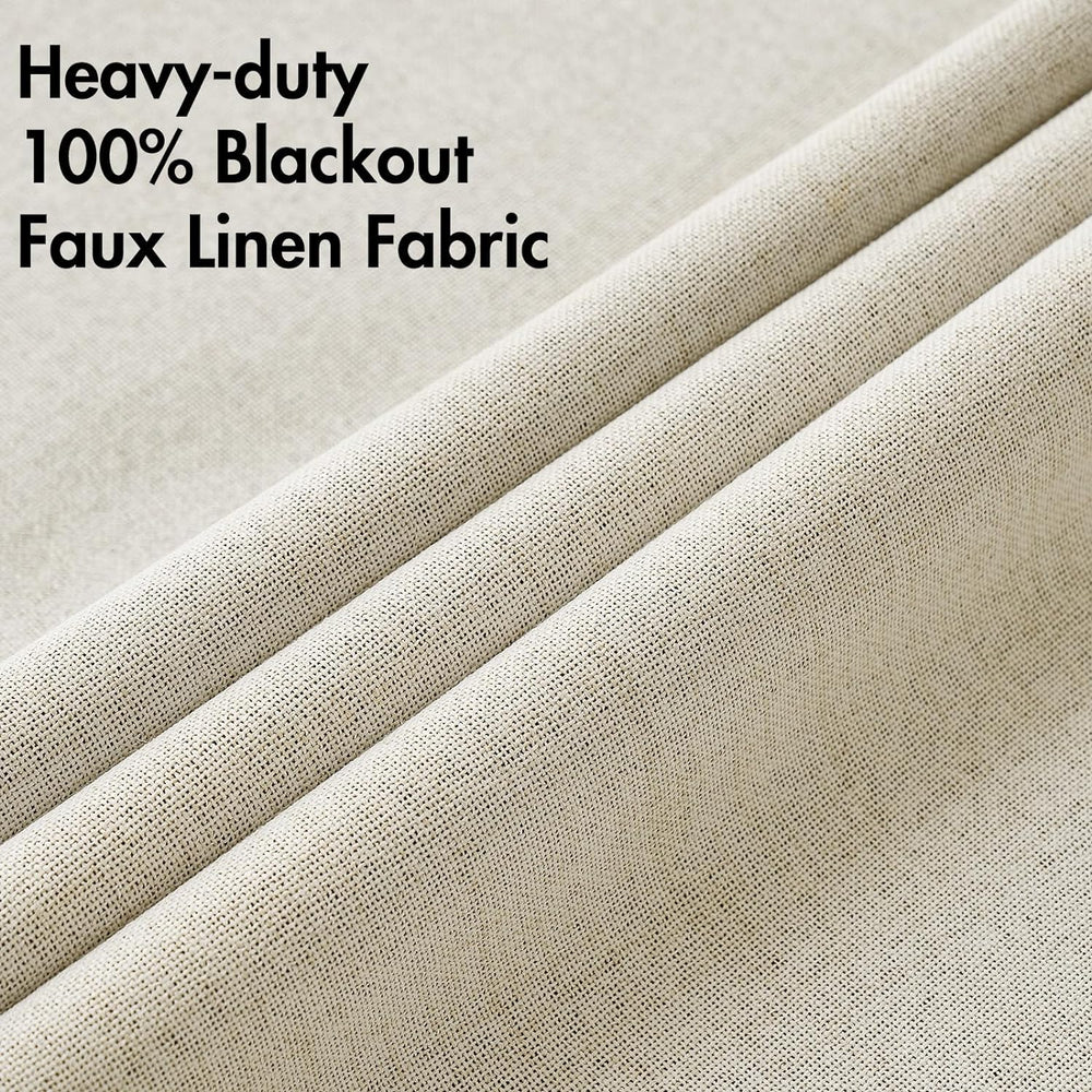 MIULEE 100% Blackout Linen Curtains for Bedroom 52x84 Inches Butter Cream