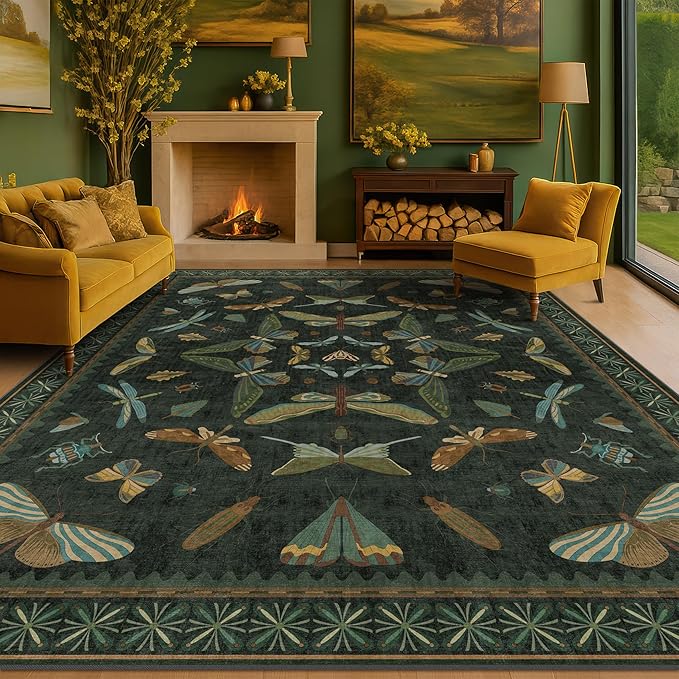 Hazo Haus Dark Green Insect Area Rugs 8x10 by HazoHaus