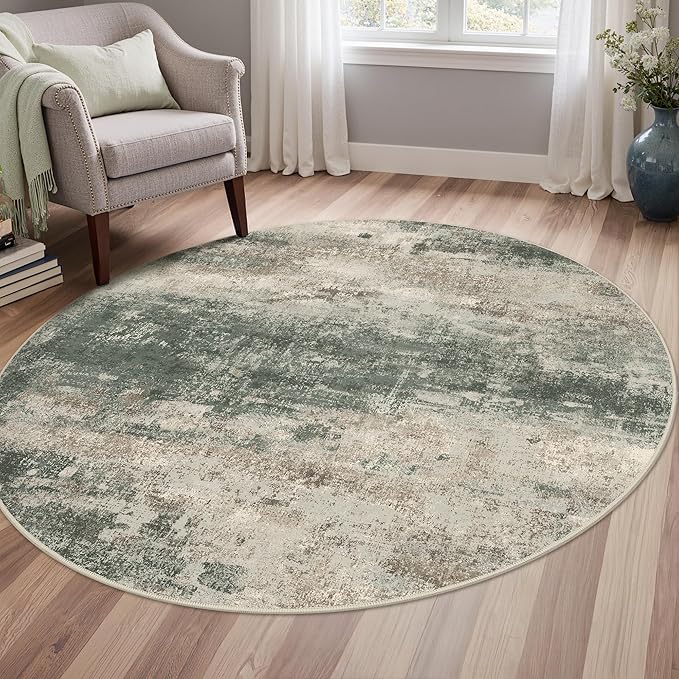 Round Rugs 4FT for Living Room Bedroom, Modern Abstract Machine Washable Circle by BEIMO