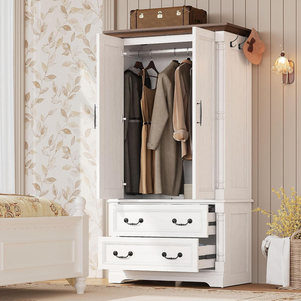 LIKIMIO Armoire Wardrobe Closet 70" with 2 Drawers for Bedroom, White