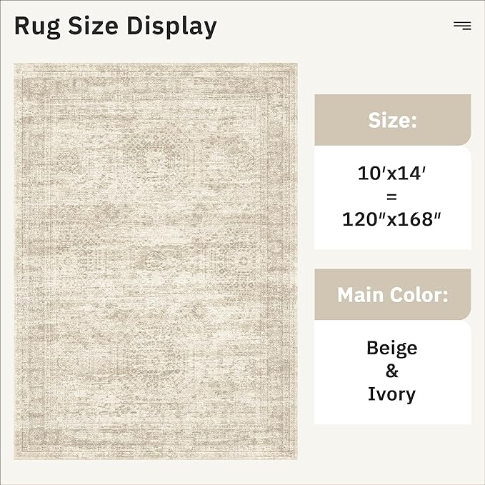 Soalmost 10x14 Area Rugs for Living Room, Non Slip Machine Washable Vintage Rugs - Image 4