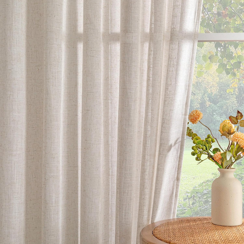 MYSKY HOME Linen Curtains for Living Room 96 Inches Long, Semi Sheer Curtains...