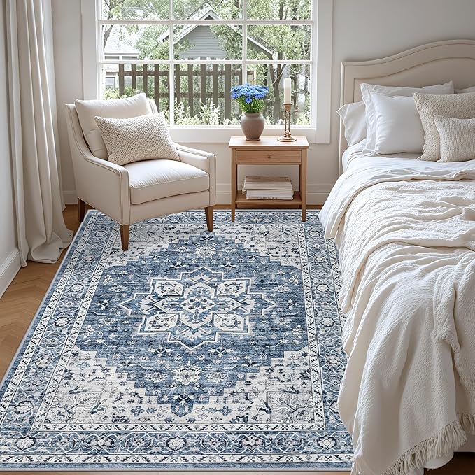 3x5 Area Rugs Living Room Rug: Washable Vintage Boho Medallion Rug No Slip - Image 3