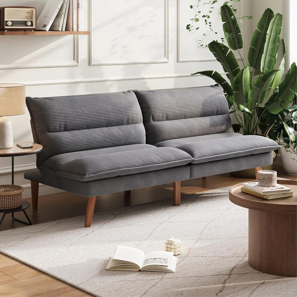 LINSY HOME 66" Futon Sofa Bed, Corduroy Futon Couch with 3-Position Adju...