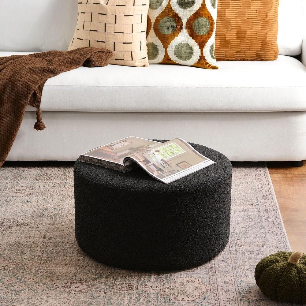 KINWELL Modern Round Boucle Ottoman (24" D x 24" W x 13" H) | ...