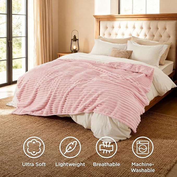 Bedsure GentleSoft Coral Pink Fleece Queen Blanket - Image 5