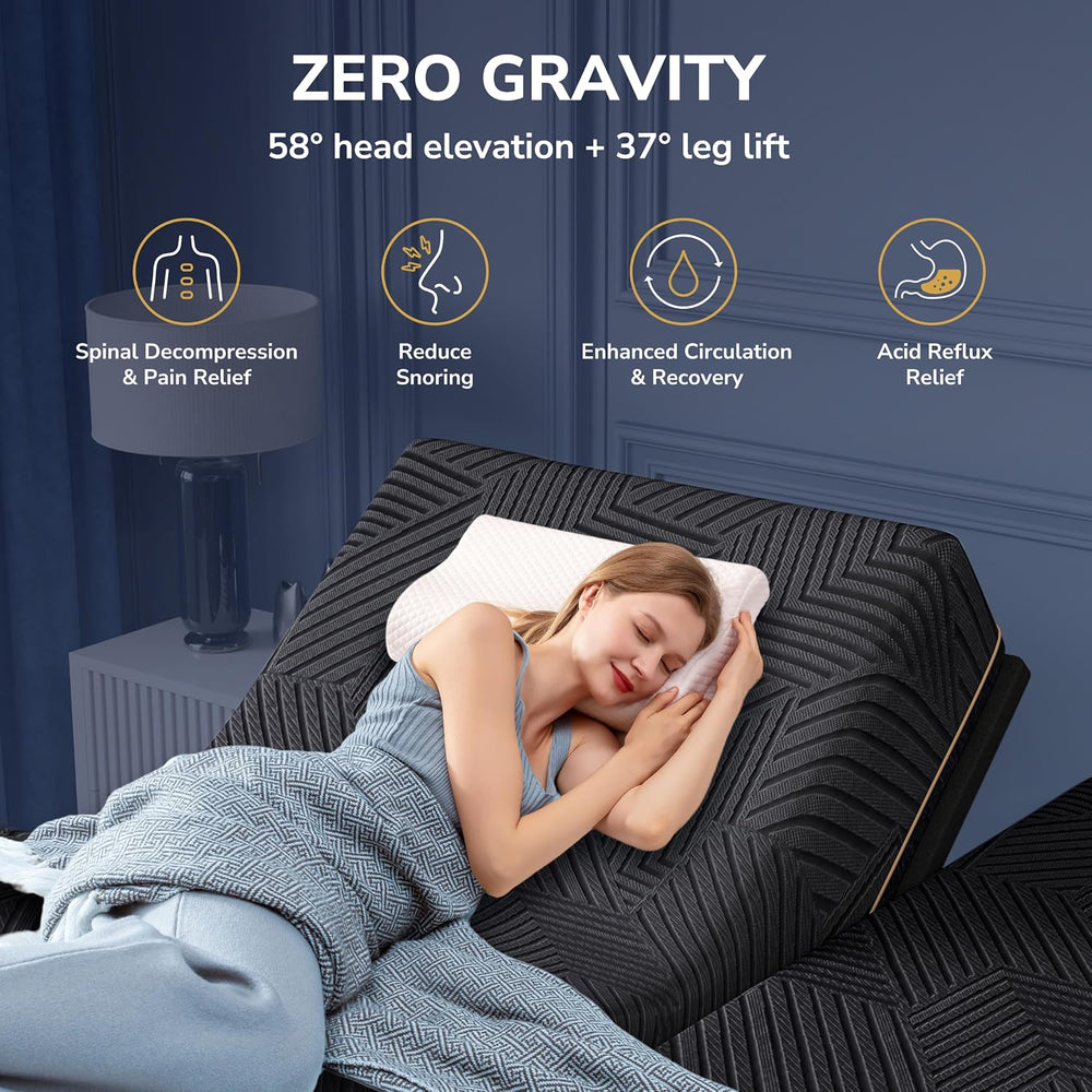 EGOHOME Adjustable Bed Frame Full and 14" Cooling Memory Foam Mattress