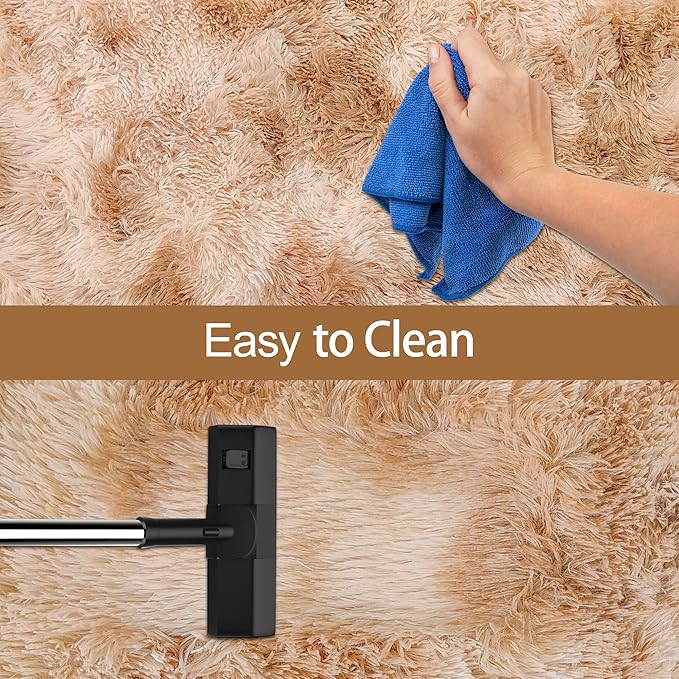 Super Soft Fluffy Living Room Area Rugs 2x10 ft Tie-Dyed Beige Shaggy Furry - Image 7