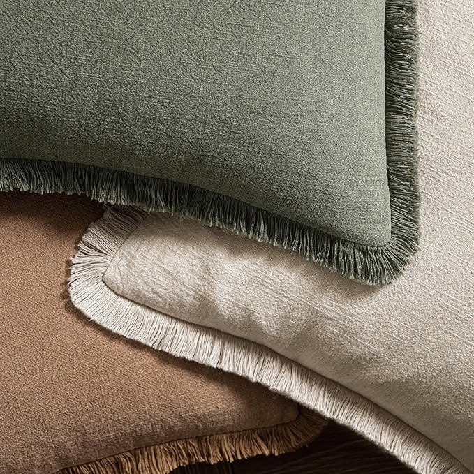MIULEE Decorative Throw Pillow Covers Neutral Linen Fringe Throw Pillows Euro - Image 4