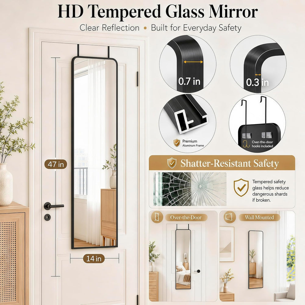 SCWF-GZ 47x14“ Full Length Mirror Over the Door Hang or Wall Mounted Black