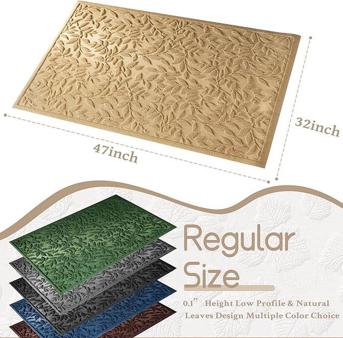 Beige Leaves Outdoor Indoor Entrance Door mat, Absorbent Durable Heavy Duty - Image 2