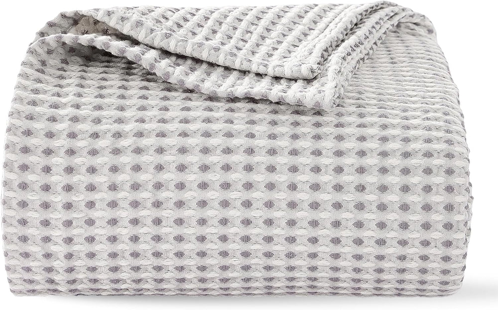 EGOHOME Cotton Two-Tone Check Pattern Waffle Blanket King Size