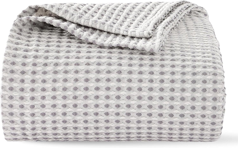 EGOHOME Cotton Two-Tone Check Pattern Waffle Blanket Queen Size