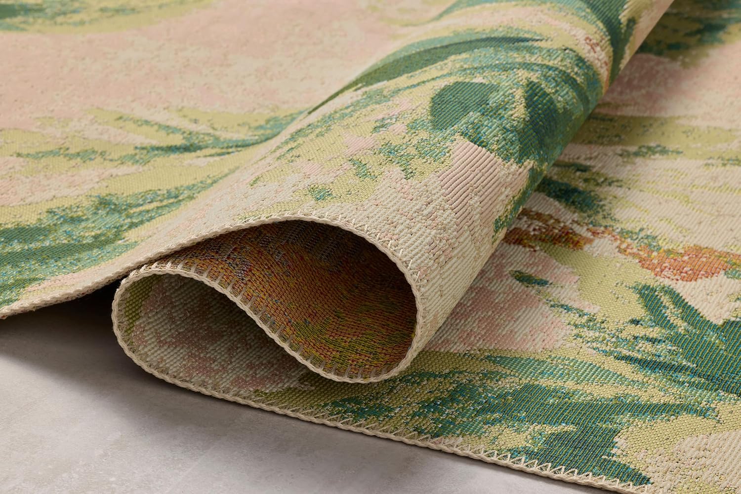 Loloi Botanical Clay/Green 2'-5" x 7'-8" Runner Rug | BOT-04 Indoor/Outdoor Approx. 2x8 Grey Hallway Entryway Kitchen, Vintage Inspired, Romantic, Runner Rug