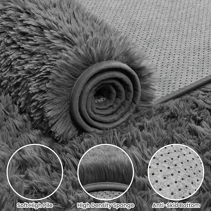 4x6 Area Rugs for Living Room Rug: Soft Fluffy Shag Gray Rugs for Bedroom - Image 6