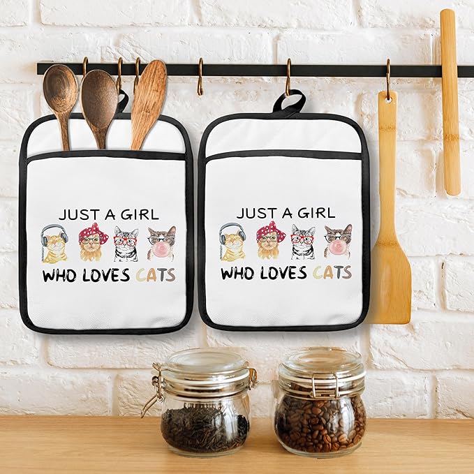 Cat Pot Holders with Pockets, Just a Girl Who Loves Cats Oven Pot Holders Heat - Image 3