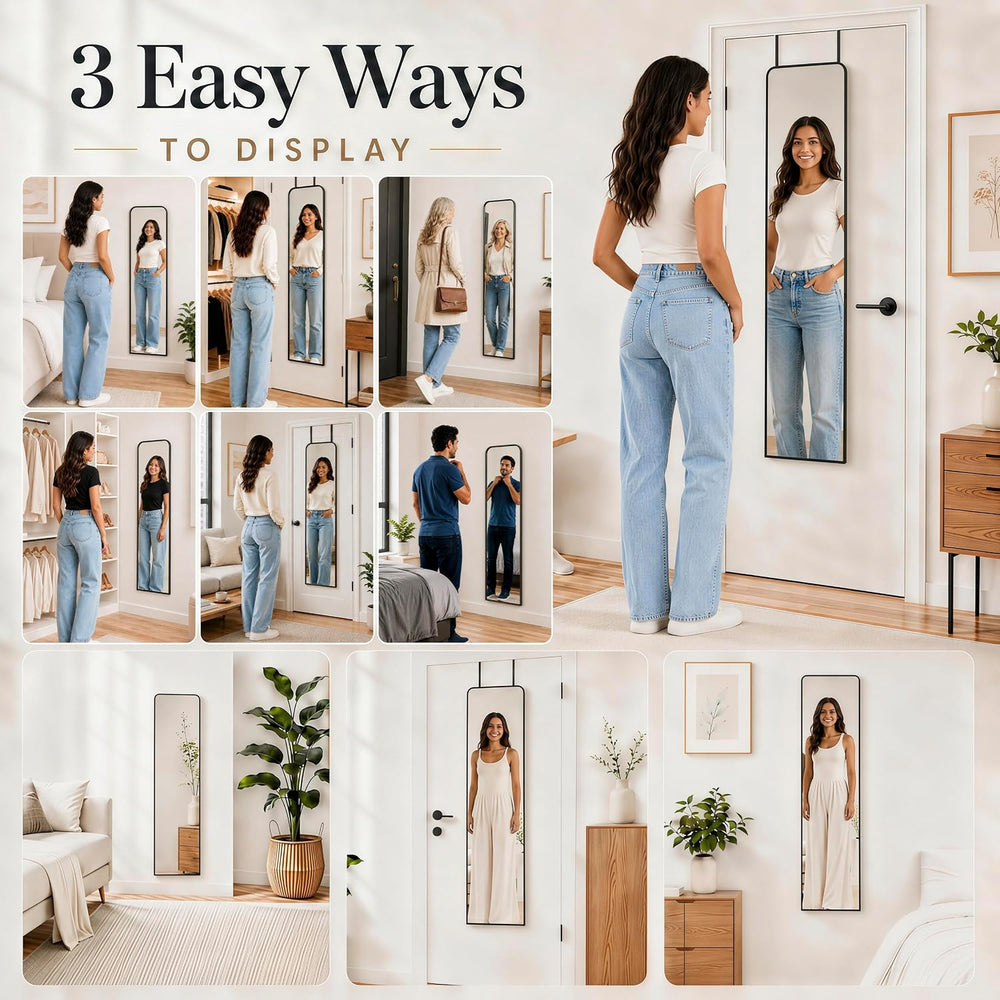 SCWF-GZ 47x14“ Full Length Mirror Over the Door Hang or Wall Mounted Black