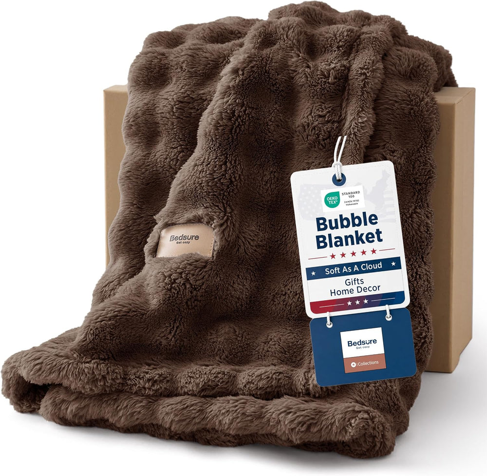 Bedsure Cloud Bubble King Throw Blanket for Bed, Brown, 108"×90"
