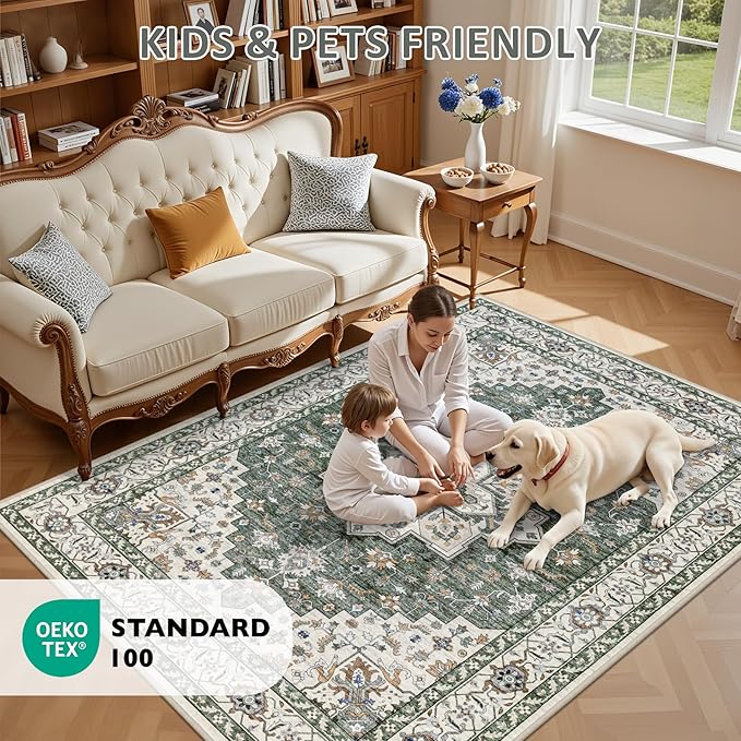 Area Rugs 9x12 Living Room Rug: Washable Rug Soft Vintage Boho Medallion Carpet - Image 9