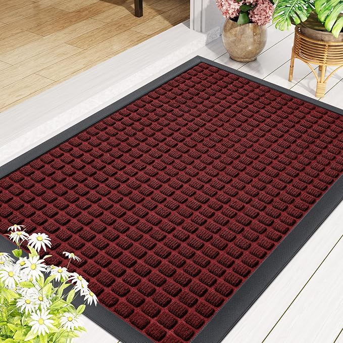 Smiry Front Door Mat Outside Entrance, Heavy Duty Natural Rubber Doormat