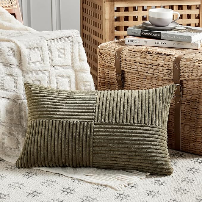 Fancy Homi 2 Packs Olive Green Lumbar Decorative Throw Pillow Covers 14x24 Inch - Image 2