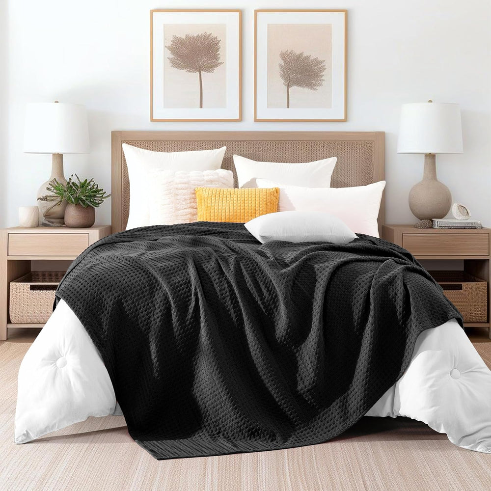 Elegant Comfort Premium 100% Cotton Waffle Blanket - Lightweight Breathable W...