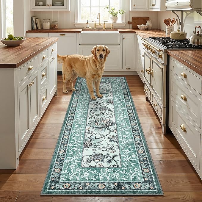 GarveeHome Teal Washable 6x9 Area Rugs, Botanical Grove Vintage Cottagecore - Image 4