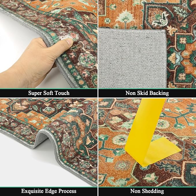 HEBE Hallway Runner Rug 2'x6' Washable Vintage Distressed Area Rugs Non Slip - Image 3