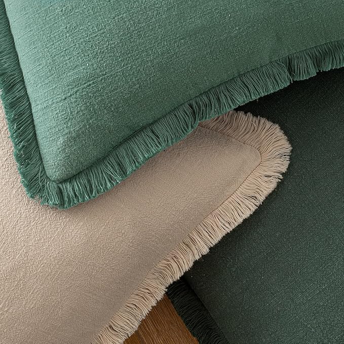 MIULEE Decorative Throw Pillow Covers Neutral Linen Fringe Throw Pillows Set of - Image 4