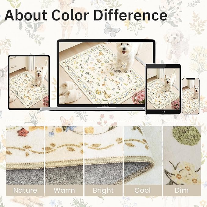 2x3 Dog Rugs for Entryway, Machine Washable Door Mat Animal Floral Small Area - Image 9