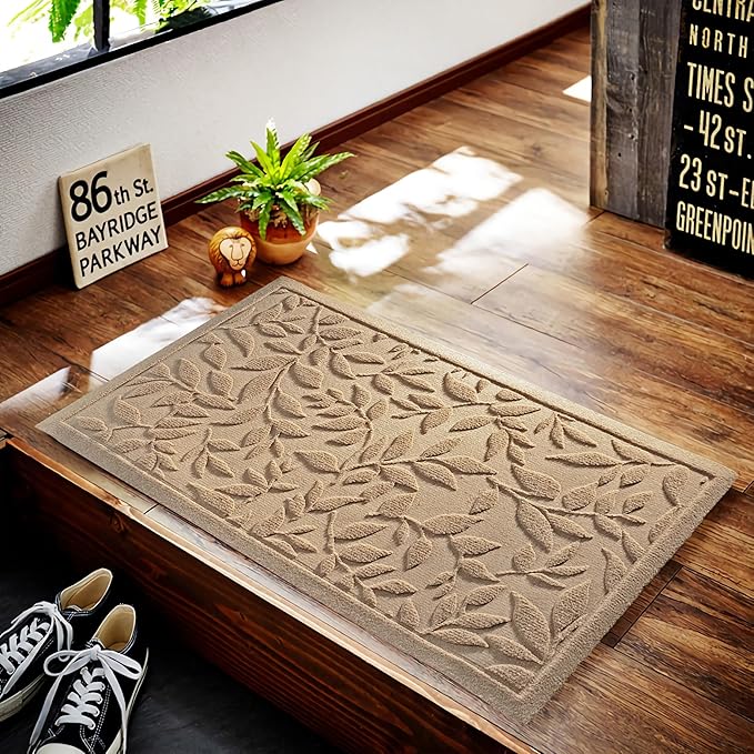 Beige Leaves Outdoor Indoor Entrance Doormats, Absorbent Durable Heavy Duty - Image 4