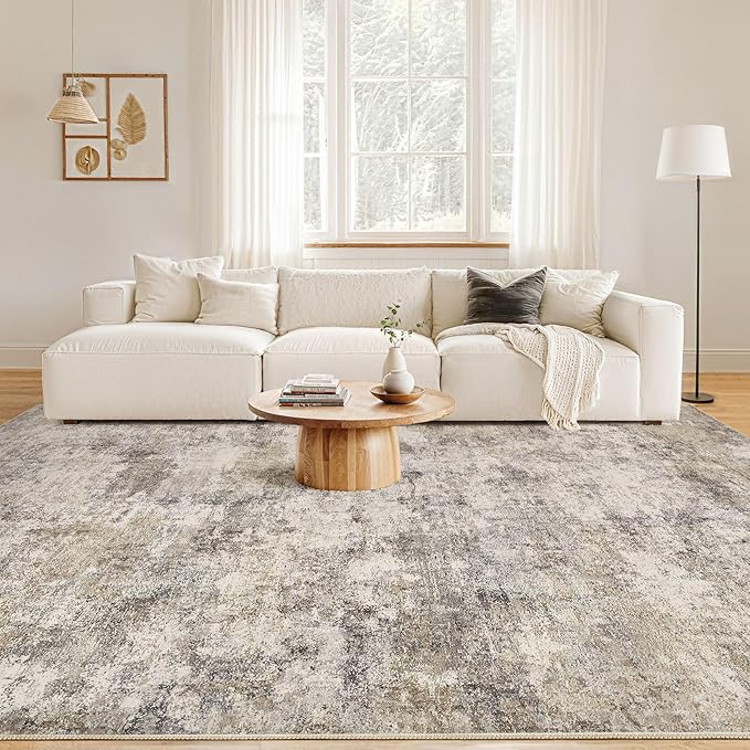 Nakagishi 8x10 Area Rugs Living Room: Washable Abstract Large Neutral Soft Rug - Image 4