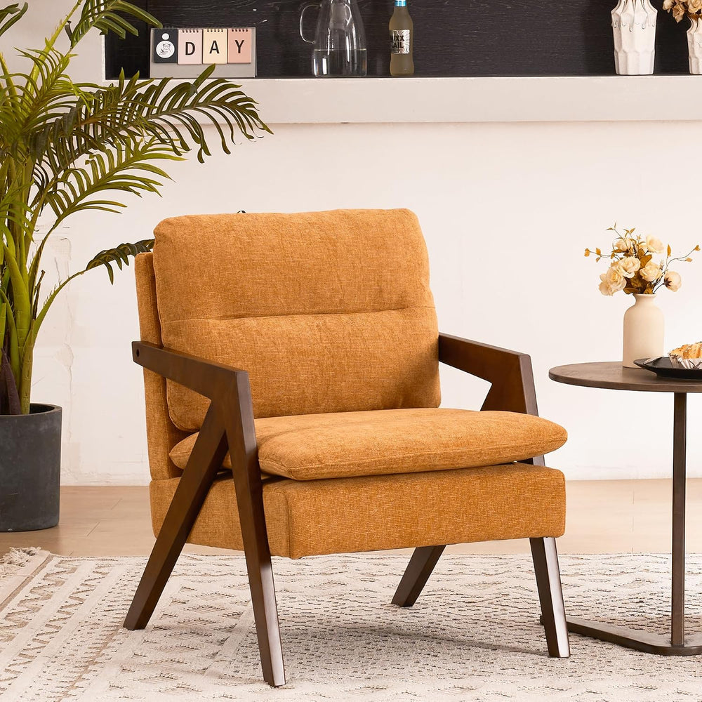Mid-Century Modern Accent Chair with Solid Wood Frame，Tufted Upholstered Chen...