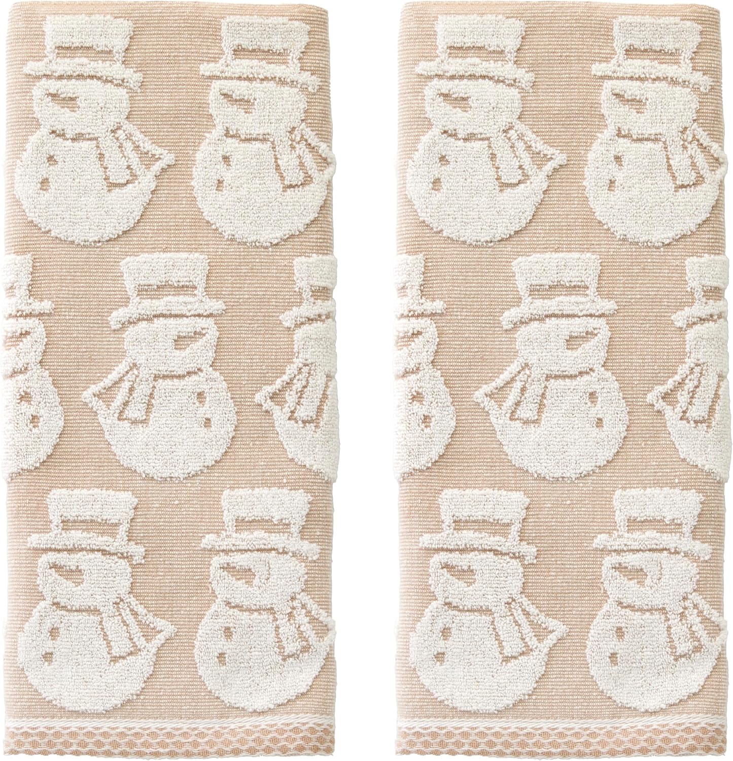 SKL Home Christmas/Winter Snowman Hand Towel Set-2pc, Jacquard, Tan | 100% Cotton. Soft, absorbent & reversible. Great for use in the bathroom, kitchen, or bar & gifting.