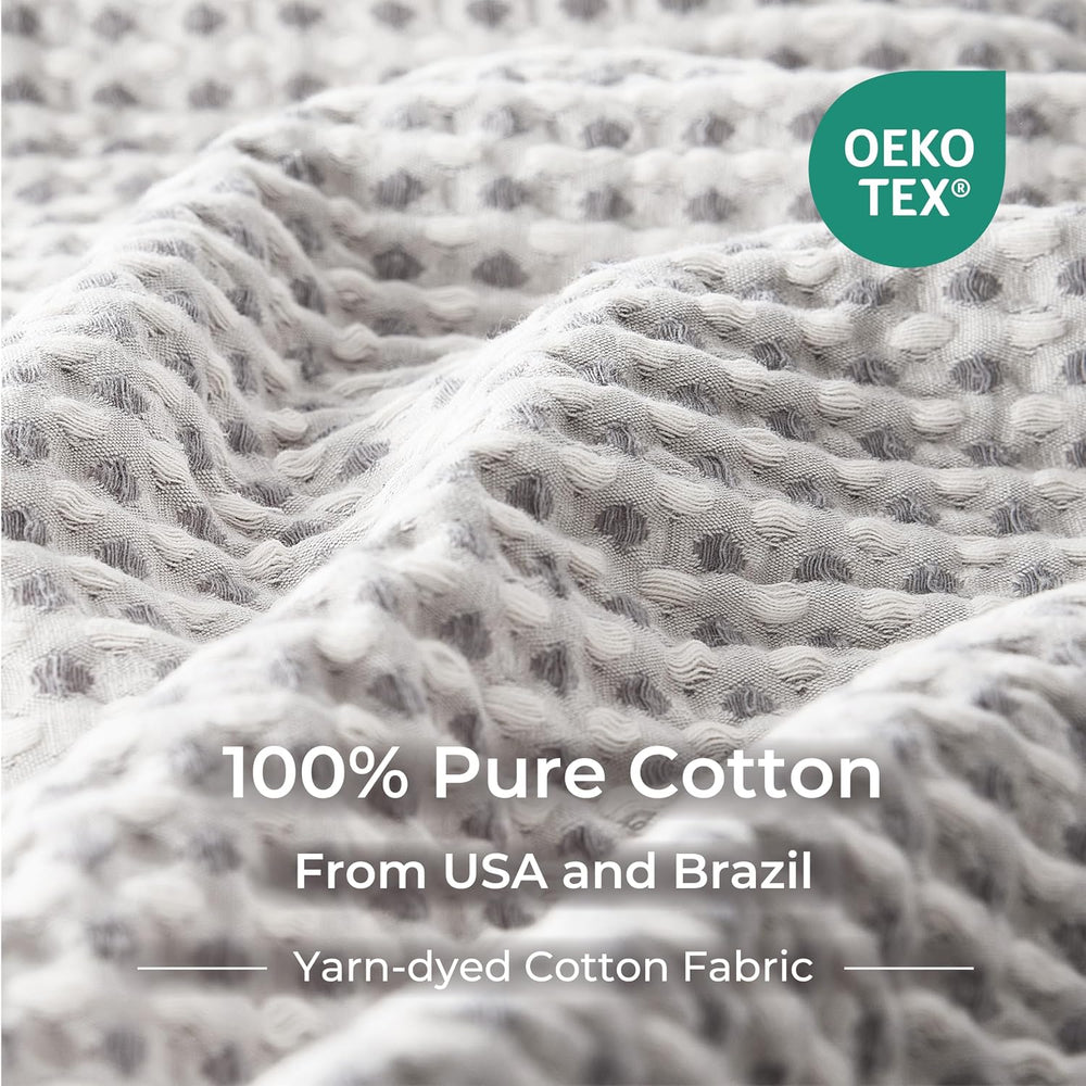 EGOHOME Cotton Two-Tone Check Pattern Waffle Blanket King Size
