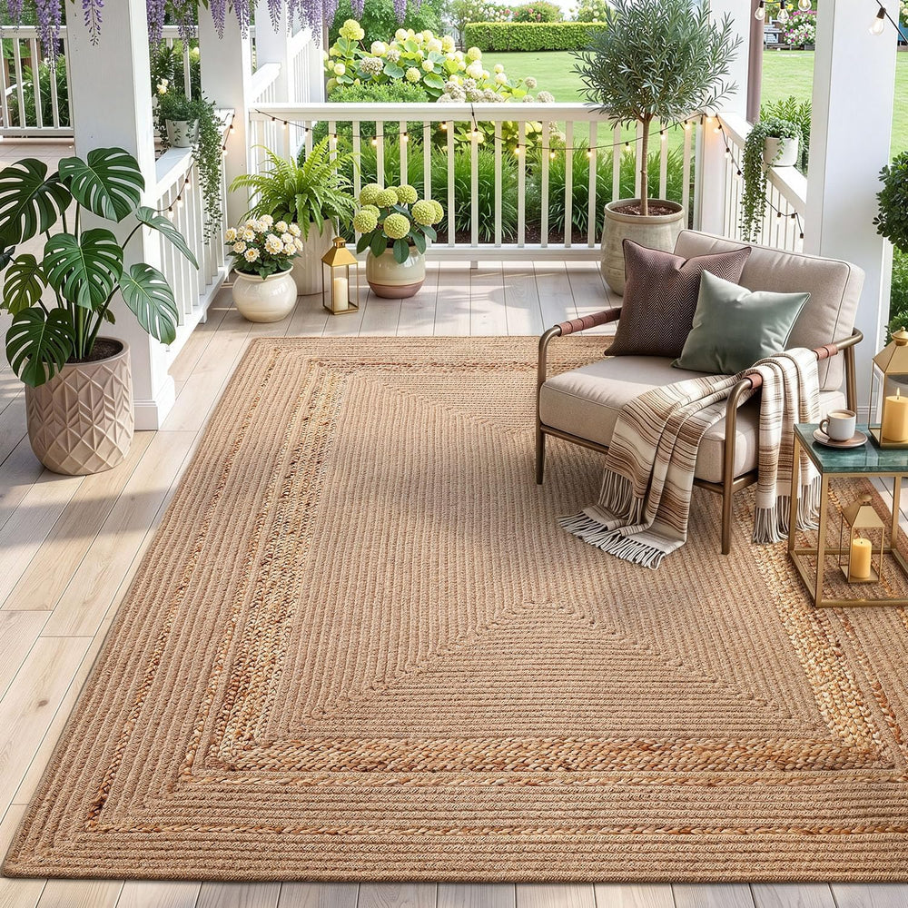 DEXI Woven Jute Rug 5x8, Indoor Outdoor Farmhouse Area Rugs for Living Room